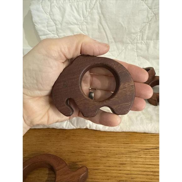 Vtg Handcrafted Wood Animal Napkin Rings 6 Pc Set Bunny Owl Bird Cute Whimsical - Picture 8 of 8